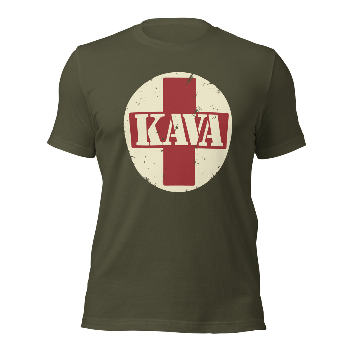 KAVA unisex tee in military green, front